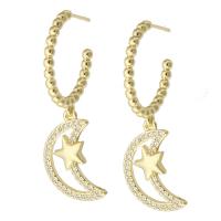 Brass Drop Earring Moon and Star gold color plated fashion jewelry & micro pave cubic zirconia & for woman golden 39mm Sold By Lot