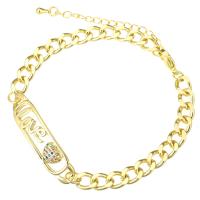 Bracelet cubique en laiton zircon pavent, Placage de couleur d'or, bijoux de mode & pavé de micro zircon & pour femme, multicolore, 39x9x3mm, Longueur 9.5 pouce, 10PC/lot, Vendu par lot