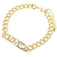 Bracelet cubique en laiton zircon pavent, Placage de couleur d'or, bijoux de mode & pavé de micro zircon & pour femme, multicolore, 39x8x2mm, Longueur:9.8 pouce, 10PC/lot, Vendu par lot