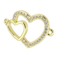 Cubic Zirconia Micro Pave Brass Connector Heart gold color plated fashion jewelry & micro pave cubic zirconia & for woman golden Approx 1.5mm Sold By Lot