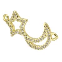 Cubic Zirconia Micro Pave Brass Connector, Moon and Star, gold color plated, fashion jewelry & micro pave cubic zirconia & for woman, golden, 25x12x2mm, Hole:Approx 1.5mm, 10PCs/Lot, Sold By Lot