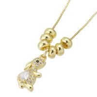 Cubic Zircon Micro Pave Brass Necklace, Rabbit, gold color plated, fashion jewelry & micro pave cubic zirconia & for woman, golden, 7x16x4mm, Length:19 Inch, 10PCs/Lot, Sold By Lot