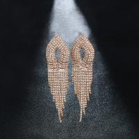 Fashion Fringe Earrings, Rhinestone, with Brass, Tassel, plated, for woman, more colors for choice, 25x110mm, Sold By Pair