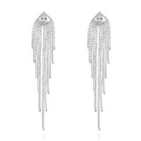 Fashion Fringe Earrings, Rhinestone, with Brass, Tassel, plated, for woman, more colors for choice, 27x135mm, Sold By Pair
