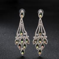 Rhinestone Earring, with Brass, plated, for woman & faceted, more colors for choice, 24x90mm, Sold By Pair