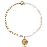 Titanstahl Halskette, mit Kunststoff Perlen, Patchwork & für Frau, goldfarben, 14mm, Länge:ca. 15.75 ZollInch, verkauft von PC