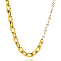 Титановые стали ожерелье, титан, с Пластиковая жемчужина, Лоскутное & Женский, Золотой, длина:Приблизительно 19.69 дюймовый, продается PC