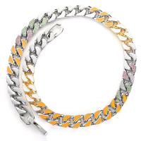 Titanium Steel Necklace, Vacuum Ion Plating, patchwork & Unisex & with rhinestone, mixed colors, 12.30mm, Length:Approx 19.69 Inch, Sold By PC