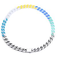 Titanium Steel Necklace, with Porcelain, patchwork & Unisex, mixed colors, 11.8mm,12.1mm, Length:Approx 19.7 Inch, Sold By PC