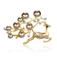 Rhinestone Brooch Zinc Alloy with Plastic Pearl Deer plated with rhinestone nickel lead & cadmium free Sold By PC