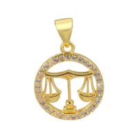 Cubic Zirconia Micro Pave Brass Pendant 12 Signs of the Zodiac gold color plated & micro pave cubic zirconia golden nickel lead & cadmium free Sold By PC