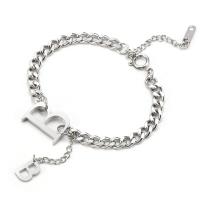 Titanium Steel Bracelet & Bangle, with 1.18 extender chain, Letter B, silver color plated, Unisex, silver color, Length:7.28 Inch, Sold By PC