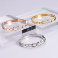 Stainless Steel Bangle, 316 Stainless Steel, Round, Vacuum Ion Plating, fashion jewelry & polished & Unisex & with rhinestone, more colors for choice, 55x45mm, Sold By PC