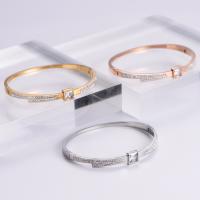 Stainless Steel Bangle 316 Stainless Steel Round Vacuum Ion Plating fashion jewelry & polished & Unisex & with rhinestone Sold By PC