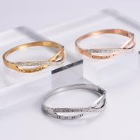 Stainless Steel Bangle, 316 Stainless Steel, Round, Vacuum Ion Plating, fashion jewelry & polished & for woman & with rhinestone, more colors for choice, 55x50mm, Sold By PC