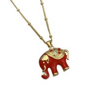 Cubic Zircon Micro Pave Brass Necklace, Elephant, gold color plated, micro pave cubic zirconia & for woman & enamel, more colors for choice, nickel, lead & cadmium free, 19.70x22.70mm, Length:17.71 Inch, Sold By PC