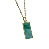 Cubic Zircon Micro Pave Brass Necklace with Natural Stone Rectangle gold color plated & micro pave cubic zirconia & for woman nickel lead & cadmium free Length 17.71 Inch Sold By PC
