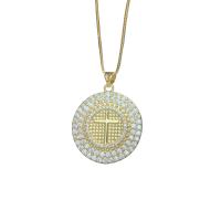 Cubic Zircon Micro Pave Brass Necklace with Rhinestone Round gold color plated & micro pave cubic zirconia & for woman nickel lead & cadmium free 25mm Length 17.71 Inch Sold By PC