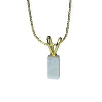 Shell Necklaces Brass with White Shell Rectangle gold color plated for woman nickel lead & cadmium free Length 17.71 Inch Sold By PC