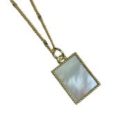 Ожерелье из ракушки, Латунь, с Белая ракушка, Прямоугольная форма, плакирован золотом, Женский, Золотой, не содержит никель, свинец, 12.40x16.20mm, длина:17.71 дюймовый, продается PC