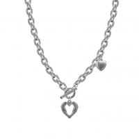 Colar de jóias de aço inoxidável, Coração, unissex & cadeia oval & vazio, comprimento Aprox 16.5 inchaltura, vendido por PC