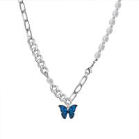 Collier de bijoux en acier inoxydable, avec perle de plastique, papillon, bijoux de mode & pour femme, Longueur:Environ 16.9 pouce, Vendu par PC