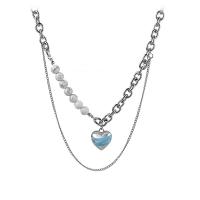 Stainless Steel Jewelry Necklace, 314 Stainless Steel, with Howlite, with 1.96inch extender chain, Heart, Double Layer & for woman & enamel, Length:Approx 14.1 Inch, Sold By PC