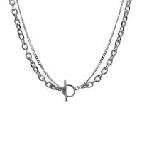 Colar de jóias de aço inoxidável, Camada Dupla & unissex, cor original, comprimento Aprox 19.6 inchaltura, vendido por PC