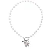 Stainless Steel Jewelry Necklace Zinc Alloy with Plastic Pearl Butterfly gold color plated for woman & with rhinestone 16mm Length Approx 16.5 Inch Sold By PC