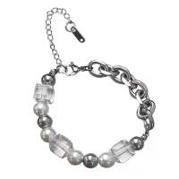 Stainless Steel Jewelry Bracelet 314 Stainless Steel with Glass & Plastic Pearl with 1.96inch extender chain fashion jewelry & for woman nickel lead & cadmium free Length Approx 6.3 Inch Sold By PC