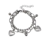 Stainless Steel Jewelry Bracelet 314 Stainless Steel with 1.96inch extender chain Heart Double Layer & fashion jewelry & Unisex nickel lead & cadmium free Length Approx 6.7 Inch Sold By PC