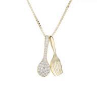 Stainless Steel Jewelry Necklace, 314 Stainless Steel, with 1.96inch extender chain, Knife and Fork, Vacuum Ion Plating, box chain & for woman & with rhinestone, gold, nickel, lead & cadmium free, Length:Approx 15.7 Inch, Sold By PC