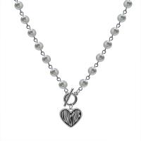 Stainless Steel Jewelry Necklace 314 Stainless Steel with Plastic Pearl Heart Unisex & enamel nickel lead & cadmium free Length Approx 15.3 Inch Sold By PC
