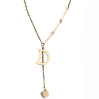 Collar de acero inoxidable de la joyería, con 1.96inch extender cadena, Letra D, para mujer & hueco, dorado, libre de níquel, plomo & cadmio, 15mm, longitud:aproximado 15.7 Inch, Vendido por UD