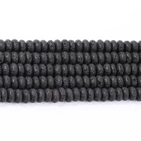 Koraliki naturalna lawa, Okrąg, obyty, czarny, 6x3mm, około 125komputery/Strand, sprzedawane na około 14.76 cal Strand