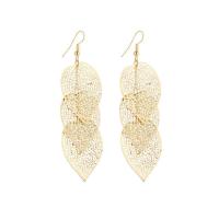 Tibetan Style Drop Earrings, Leaf, plated, for woman & hollow, more colors for choice, 92mm, Sold By Pair