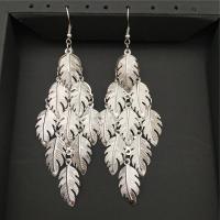 Tibetan Style Drop Earrings, Leaf, plated, for woman, more colors for choice, 105mm, Sold By Pair