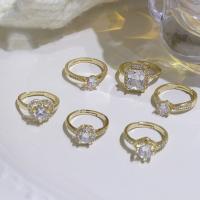 Brass Open Finger Ring gold color plated & micro pave cubic zirconia & for woman nickel lead & cadmium free 18mm Sold By PC