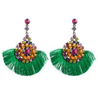 Fashion Fringe Earrings, Tibetan Style, with acrylic rhinestone & Polyester, fashion jewelry & for woman, more colors for choice, nickel, lead & cadmium free, 87x72mm, Sold By Pair