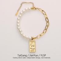 Acier titane bracelet, avec perle de plastique, poli, pour femme, couleurs mélangées, Longueur:22 cm, Vendu par PC