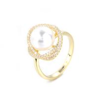 Cubic Zirconia Micro Pave Brass Ring, with Plastic Pearl, micro pave cubic zirconia & for woman, more colors for choice, 17mm, Sold By PC