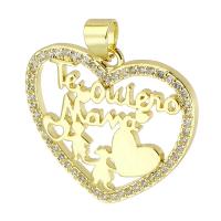 Cubic Zirconia Micro Pave Brass Pendant, Heart, gold color plated, fashion jewelry & DIY & micro pave cubic zirconia, golden, 24x23x2mm, Hole:Approx 3mm, 10PCs/Lot, Sold By Lot