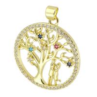 Cubic Zirconia Micro Pave Brass Pendant, Tree, gold color plated, fashion jewelry & DIY & micro pave cubic zirconia, multi-colored, 25x28x2mm, Hole:Approx 3mm, 10PCs/Lot, Sold By Lot