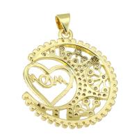Cubic Zirconia Micro Pave Brass Pendant, gold color plated, fashion jewelry & DIY & micro pave cubic zirconia, golden, 23x27x4mm, Hole:Approx 3mm, 10PCs/Lot, Sold By Lot