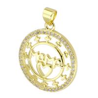 Cubic Zirconia Micro Pave Brass Pendant, Round, gold color plated, fashion jewelry & DIY & micro pave cubic zirconia, golden, 21x24x3mm, Hole:Approx 3mm, 10PCs/Lot, Sold By Lot