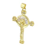 Cubic Zirconia Micro Pave Brass Pendant, Crucifix Cross, gold color plated, fashion jewelry & DIY & micro pave cubic zirconia, golden, 21x35x3mm, Hole:Approx 3mm, 10PCs/Lot, Sold By Lot
