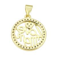 Cubic Zirconia Micro Pave Brass Pendant, Round, gold color plated, fashion jewelry & DIY & micro pave cubic zirconia, golden, 16x18x2mm, Hole:Approx 3mm, 10PCs/Lot, Sold By Lot