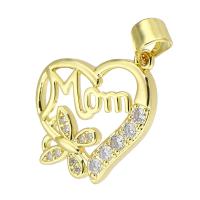 Cubic Zirconia Micro Pave Brass Pendant, Heart, gold color plated, fashion jewelry & butterfly design & DIY & micro pave cubic zirconia, golden, 17x17x2mm, Hole:Approx 3mm, 10PCs/Lot, Sold By Lot