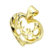 Cubic Zirconia Micro Pave Brass Pendant, Heart, gold color plated, fashion jewelry & DIY & micro pave cubic zirconia, golden, 15x15x3mm, Hole:Approx 3mm, 10PCs/Lot, Sold By Lot