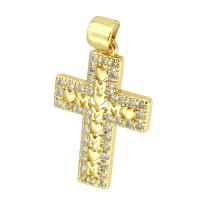 Cubic Zirconia Micro Pave Brass Pendant, Cross, gold color plated, fashion jewelry & DIY & micro pave cubic zirconia, golden, 15x23x2mm, Hole:Approx 3mm, 10PCs/Lot, Sold By Lot